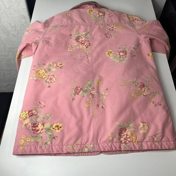Vintage L.L. Bean Barn Chore Coat Floral Pink Jacket Medium Quilted Thinsulate - Picture 12 of 16